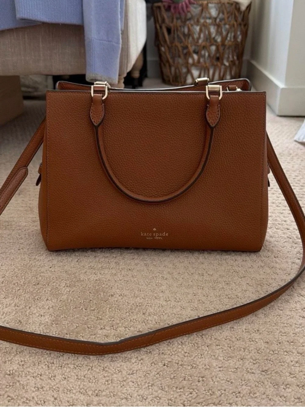 Kate Spade Leila Tan Pebbled Leather Satchel with Gold-Tone Hardware NWOT